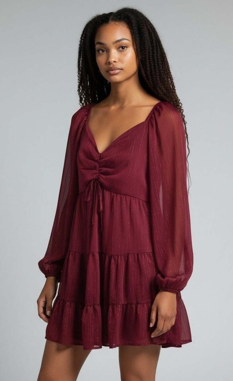 Altar'd State Long Sleeve Ruffle Mini Dress Burgundy Size M D20671-05A